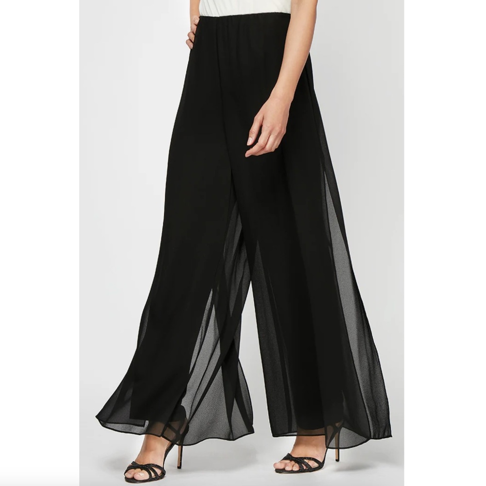 Alex Evenings Black Straight leg chiffon pant Size small petite LIKE NEW